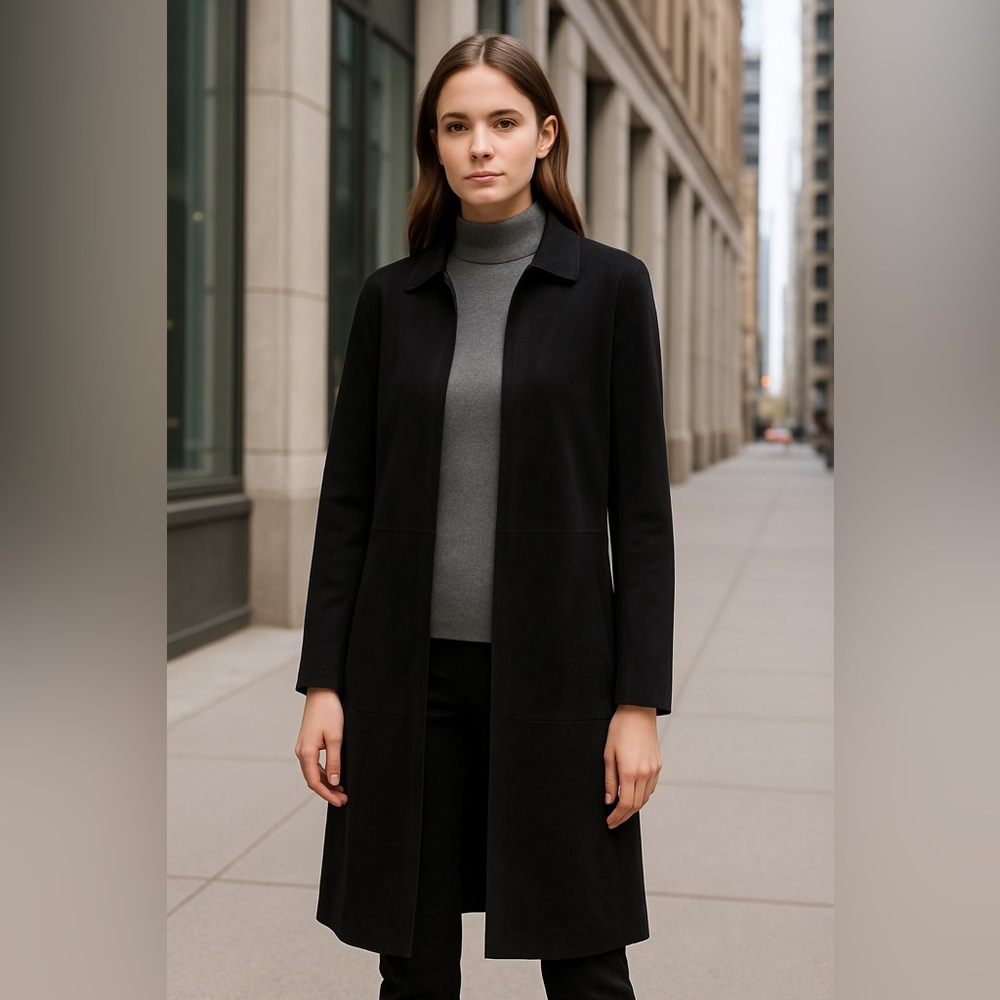 Philosophy Republic Clothing Faux Suede Open Front Coat Black Medium